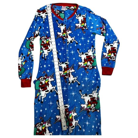Santa Unicorn Christmas Pajamas One Piece Drop seat Don't Stop Believing size M - Picture 6 of 9